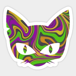 Witch's Brew Halloween Cat Face Liquid Marble Design Sticker